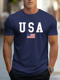 new T-Shirt Men USA Print 100% Cotton Summer Casual Short Sleeve Round Neck Top