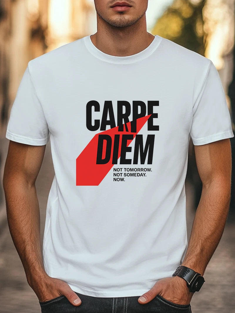 Carpe Diem Motivational T-Shirt Graphic Tee Seize the Day, Act Now Shirt Unisex