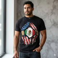 Men Mexico Flag Under USA Flag Graphic T-Shirt Casual Streetwear Black Size L