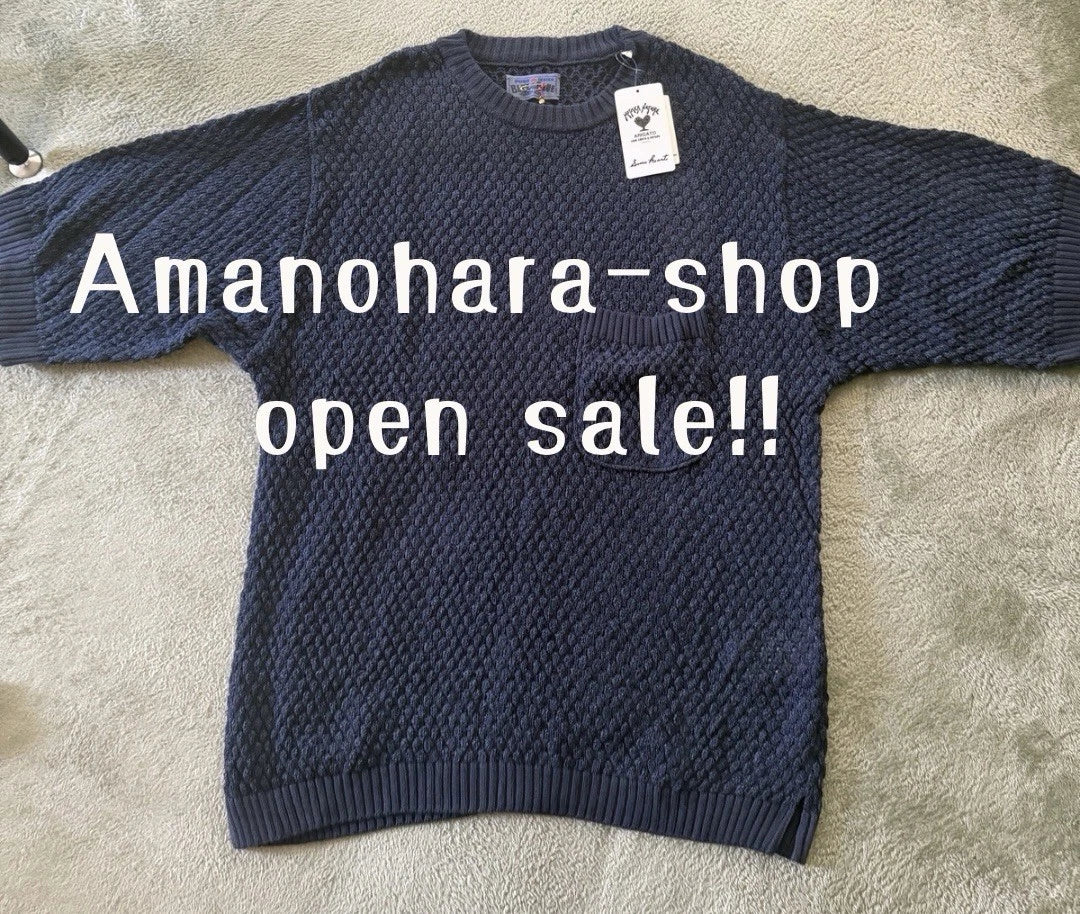 BLUE BLUE JAPAN Washi Paper Blend Knit T-Shirt Navy Blue Oversized Made in Japan