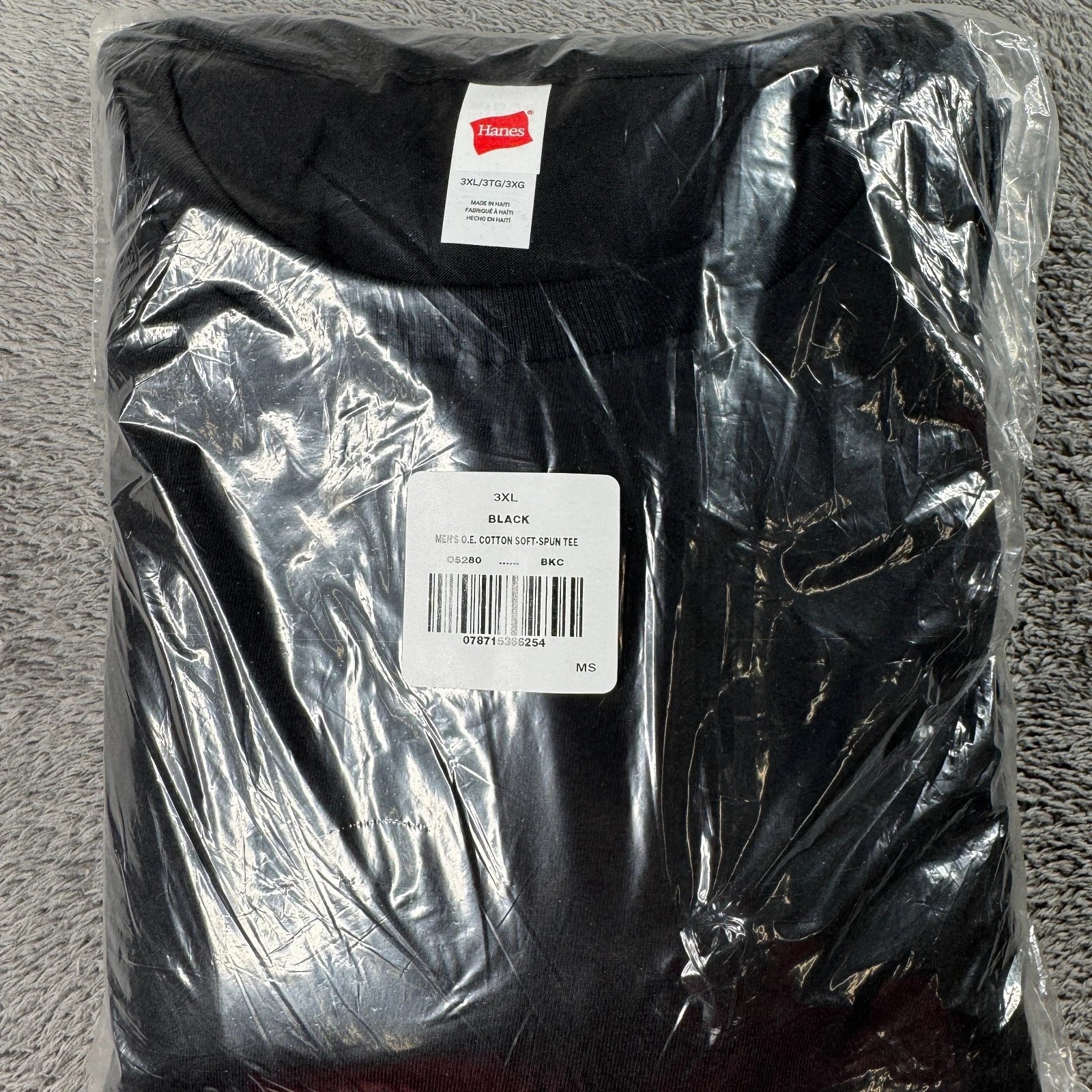 Hanes 3XL Black Tee Shirt 4-Pack Cotton Soft Spun Crew Neck Short Sleeve T NEW