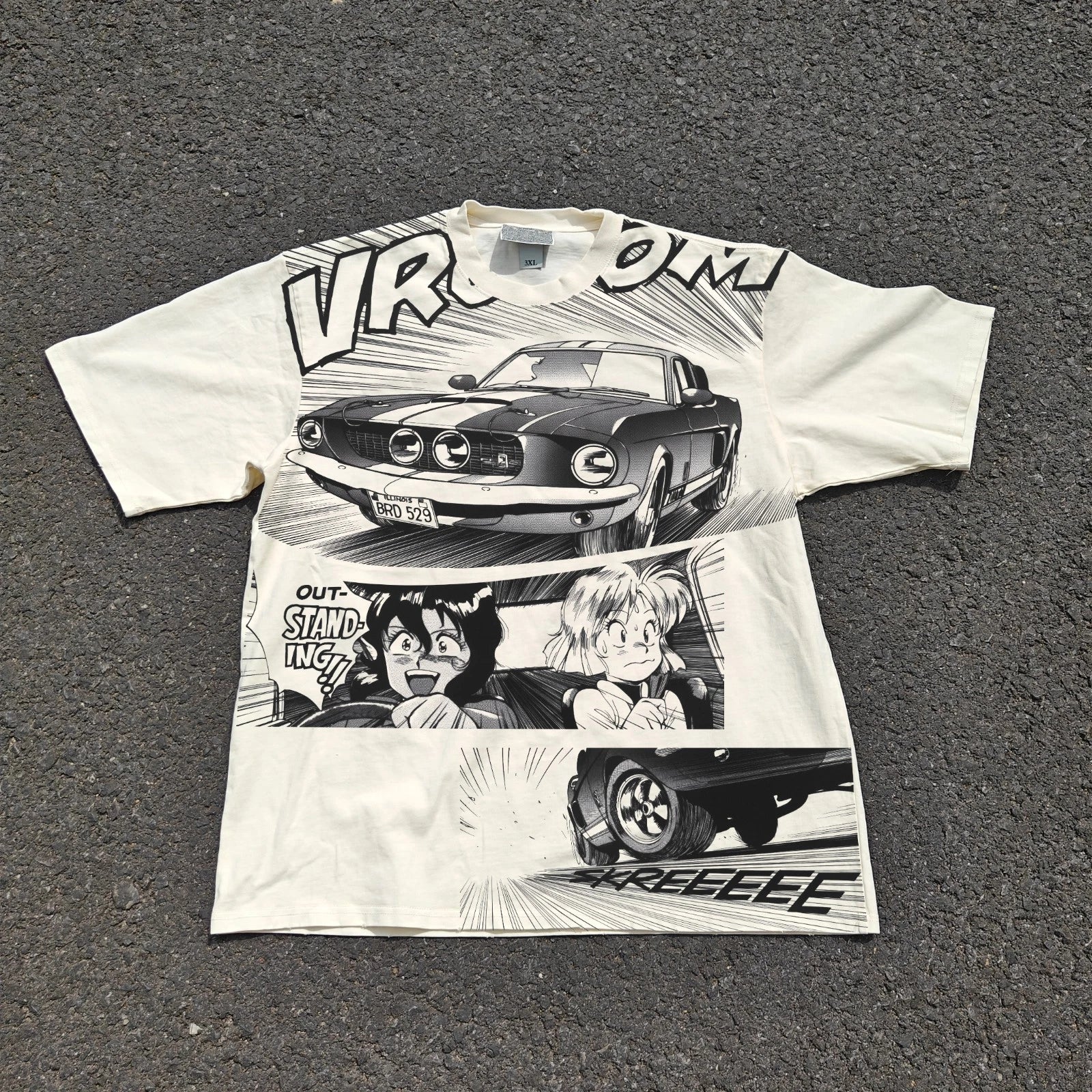Gunsmith Cats Rally Vincent GT500 Style Muscle Car T-Shirt Baige 90s Anime Drift