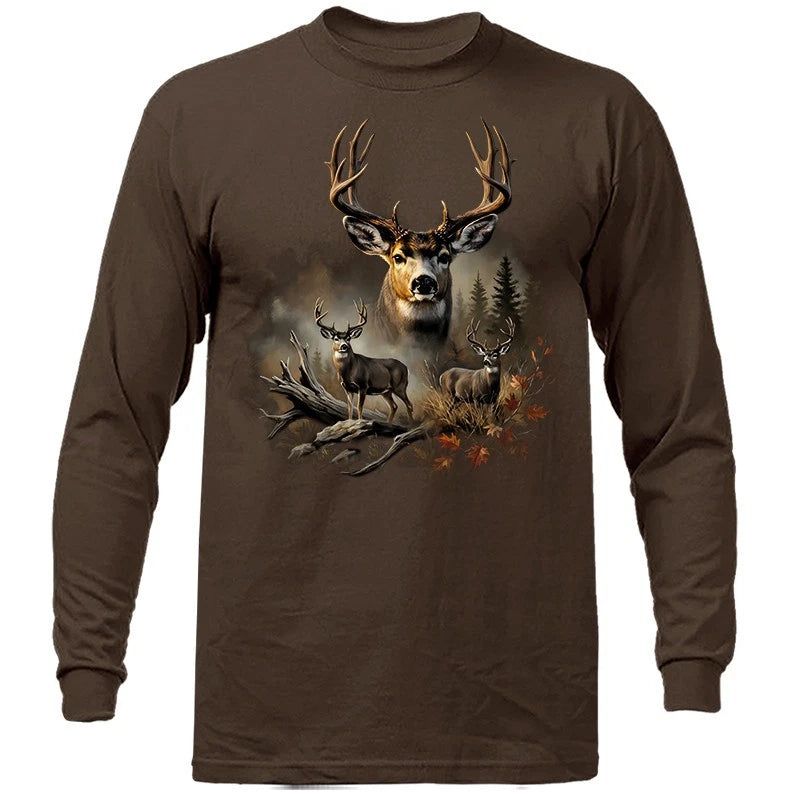 Whitetail Deer Buck Forest Scene Wildlife Nature Wilderness Long Sleeve T-Shirt