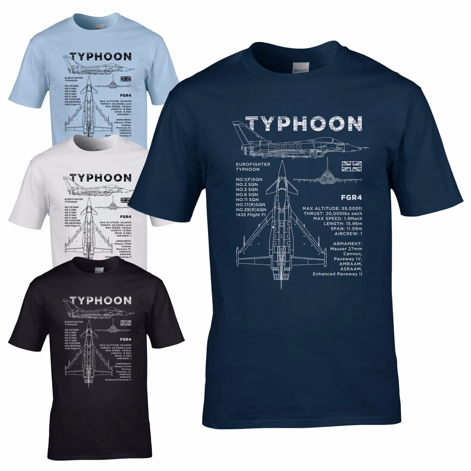 Eurofighter Typhoon Blueprint T-Shirt - Aircraft RAF FGR4 Plane Design Mens Top