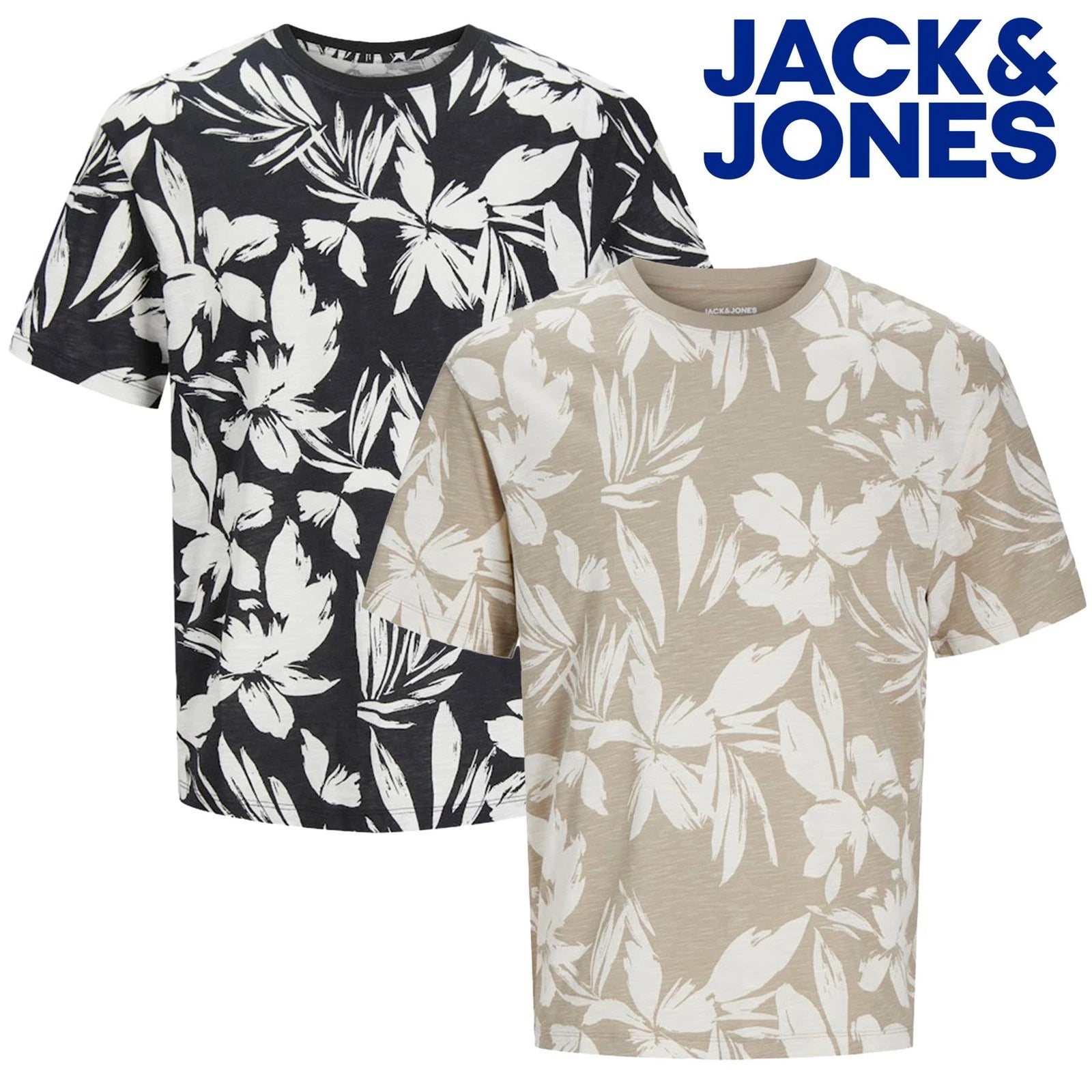 Jack & Jones Mens Floral Print T-Shirt with Leaf Design Summer T-Shirt for Men