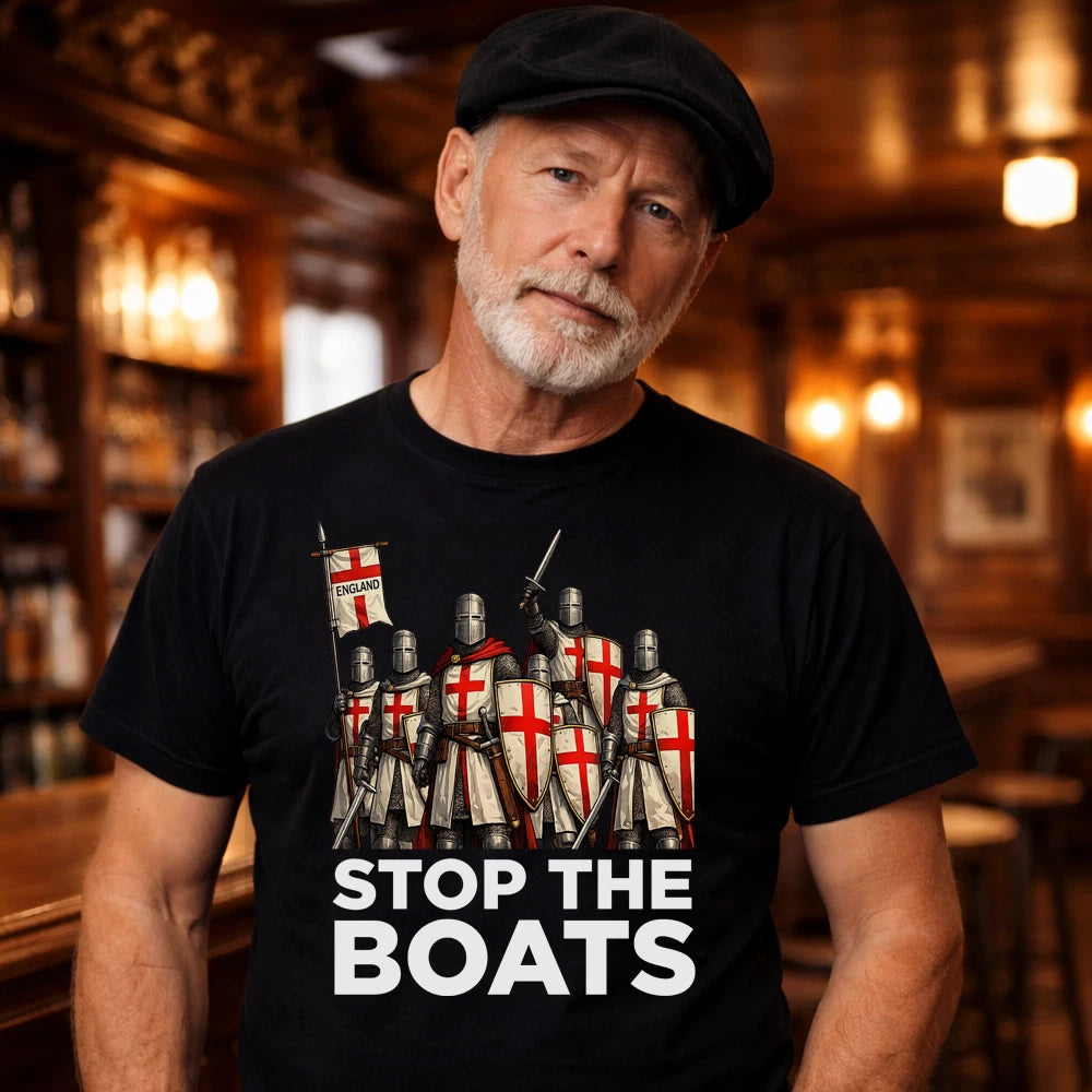 Stop The Boats UK Political Printed Black T-Shirt Tee S-2XL Novelty Tshirt Gift