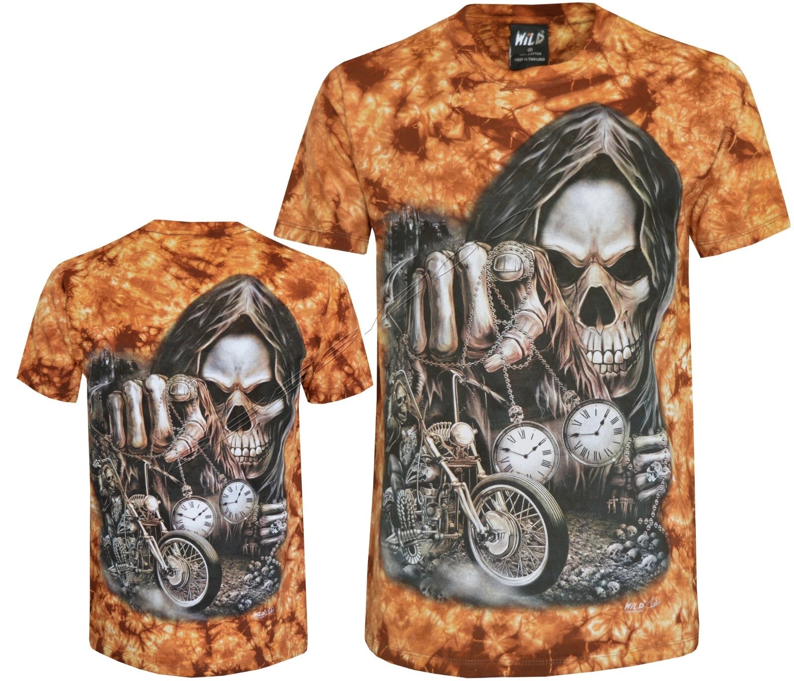 Tie Dye T-Shirt Grim Reapers Watches Time is Up Motorcycle Glow in Dark by Wild