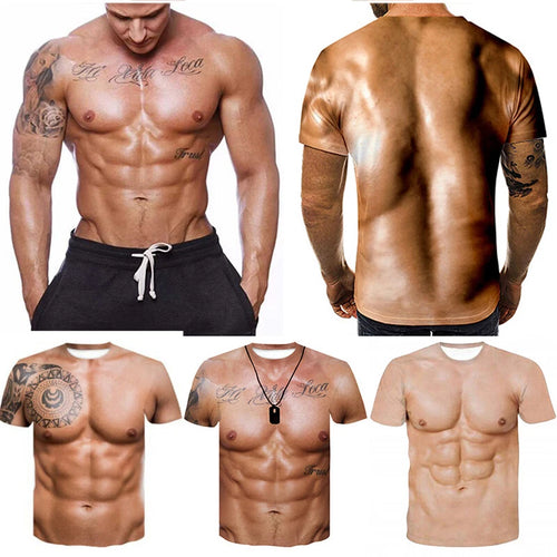 3D Men Muscle Tattoo Print T-Shirt Summer Short Sleeve Digital Printing T Shirt❥