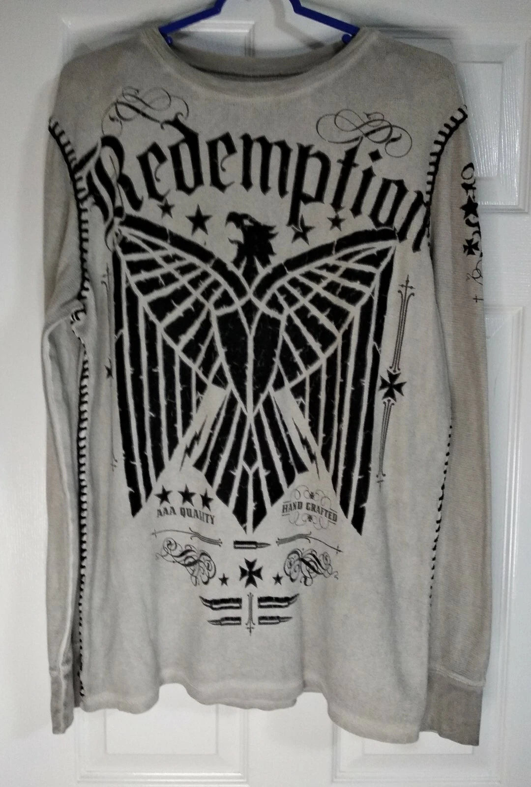 Vtg Raw State Redemption Premium Shirt Men's L Graphic Print Thermal Streetwear