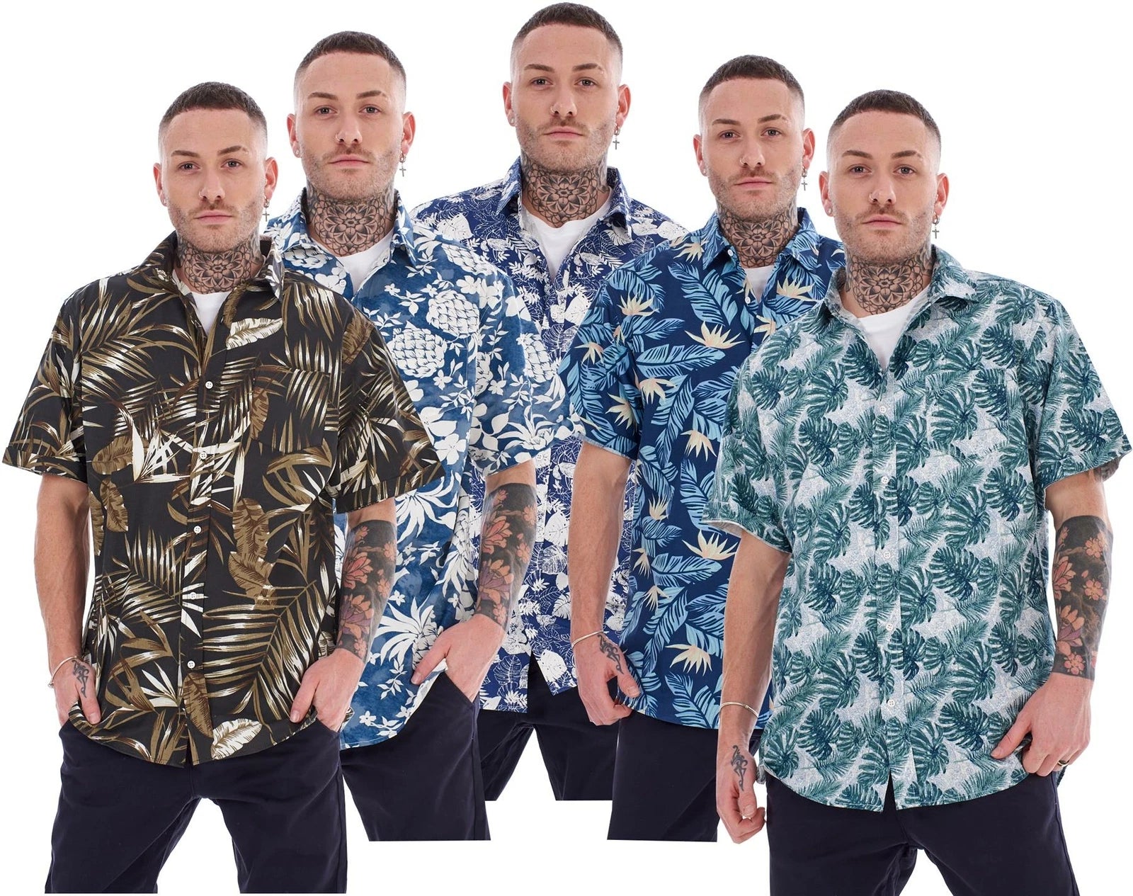 Mens Casual Shirts 100% Cotton Printed Short Sleeve Regular Big Size Formal Top