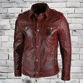 NEW Basic Men Genuine Red Lambskin Real Leather Shirt Handmade Casual Wear Coat
