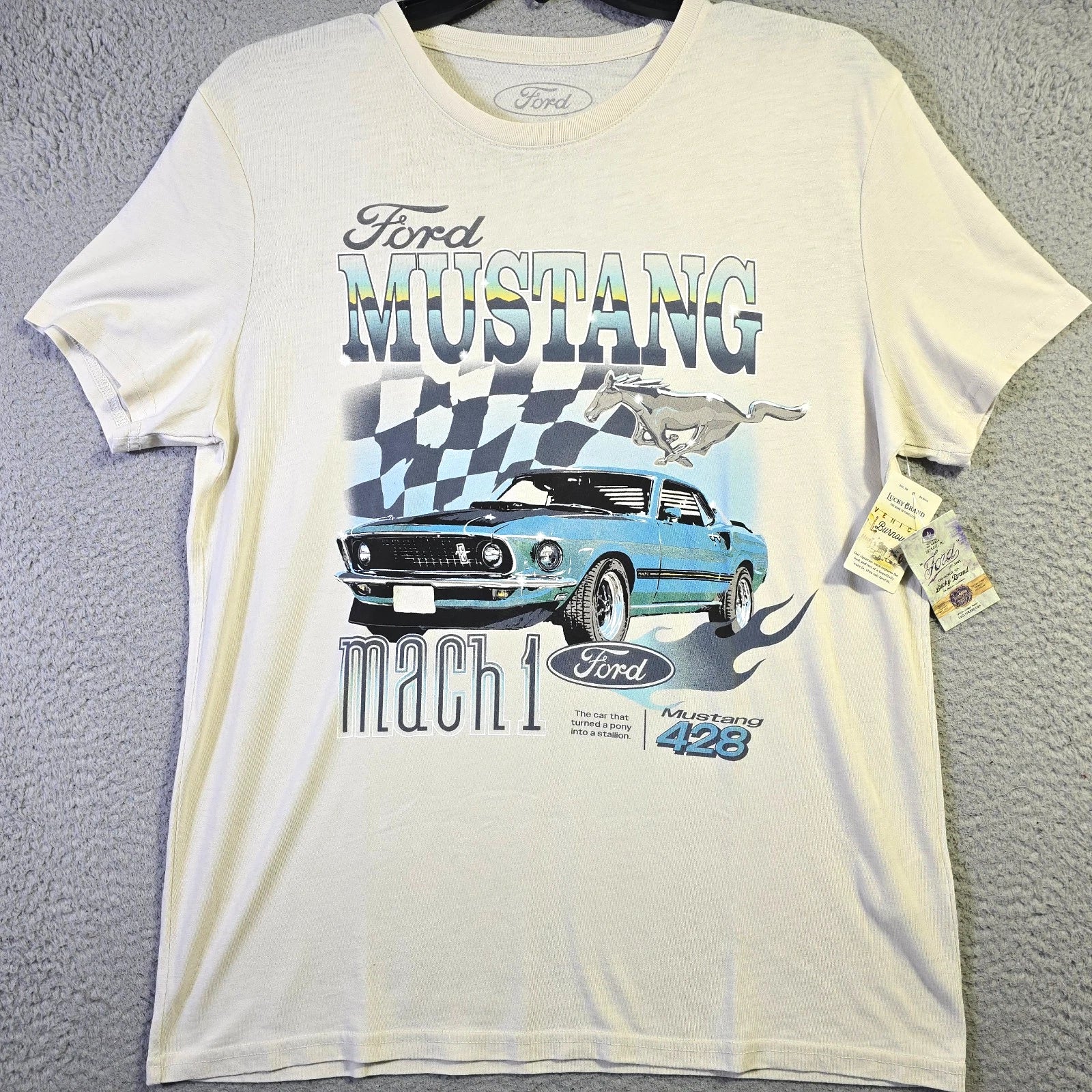 Lucky Brand Ford Mustang Shirt Mens Large White 428 Mach 1 Racing Casual NWT