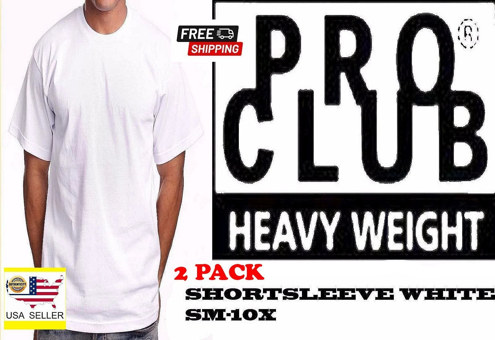 Pro Club Heavyweight T-Shirt White Short Sleeve Premium Cotton Mens Tee