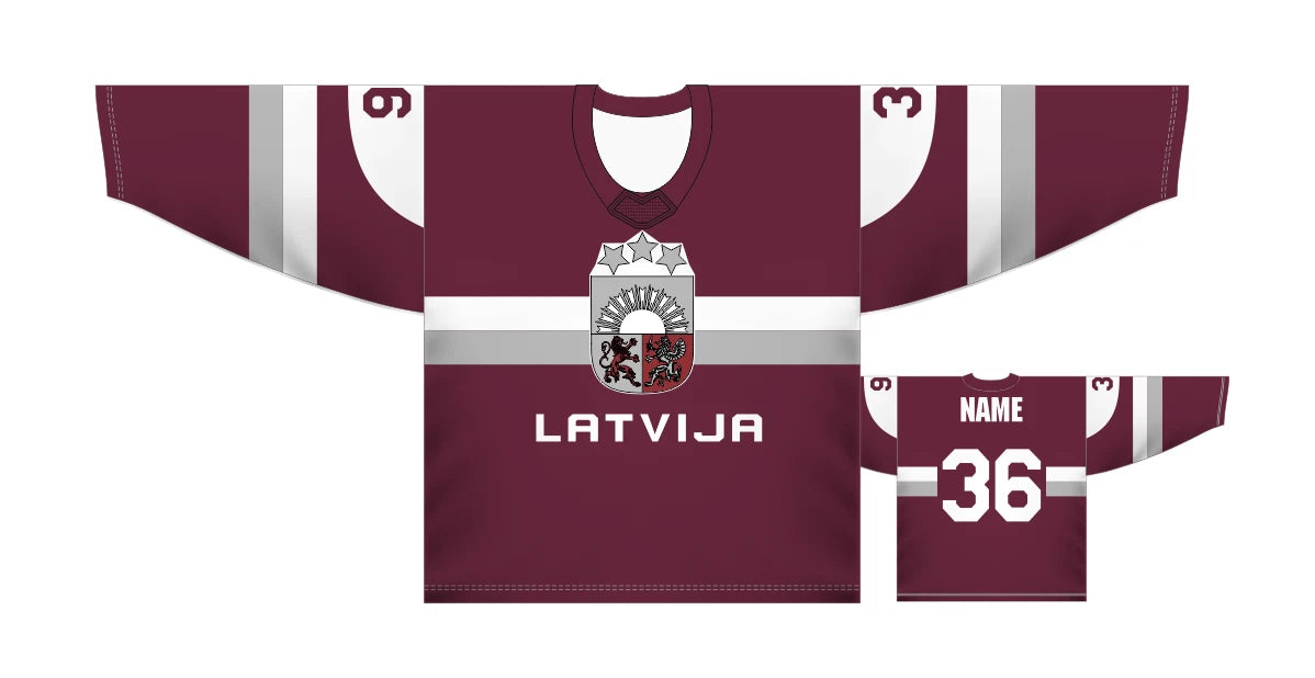 Team Latvia Latvija 2025 Red Ice Hockey Jersey Custom Name and Number