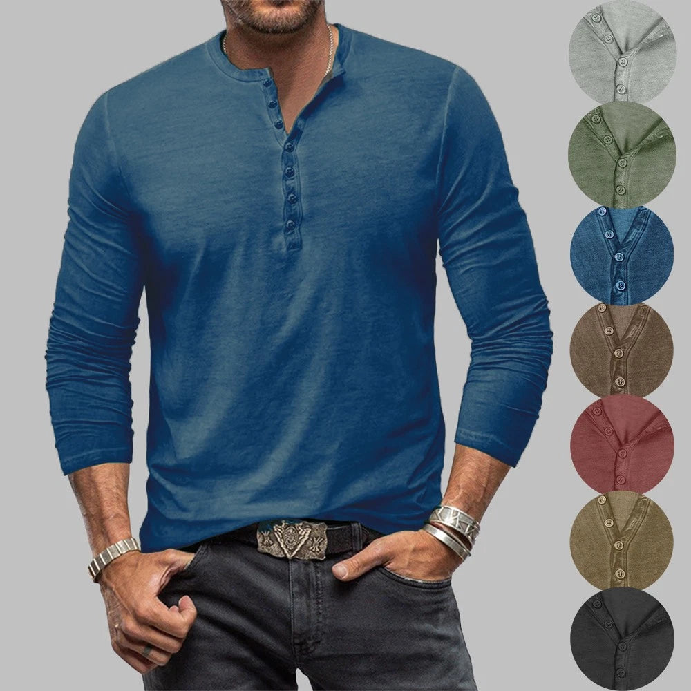 Mens Plain Long Sleeve T Shirt Winter Casual Pullover Loose Tops Blouse