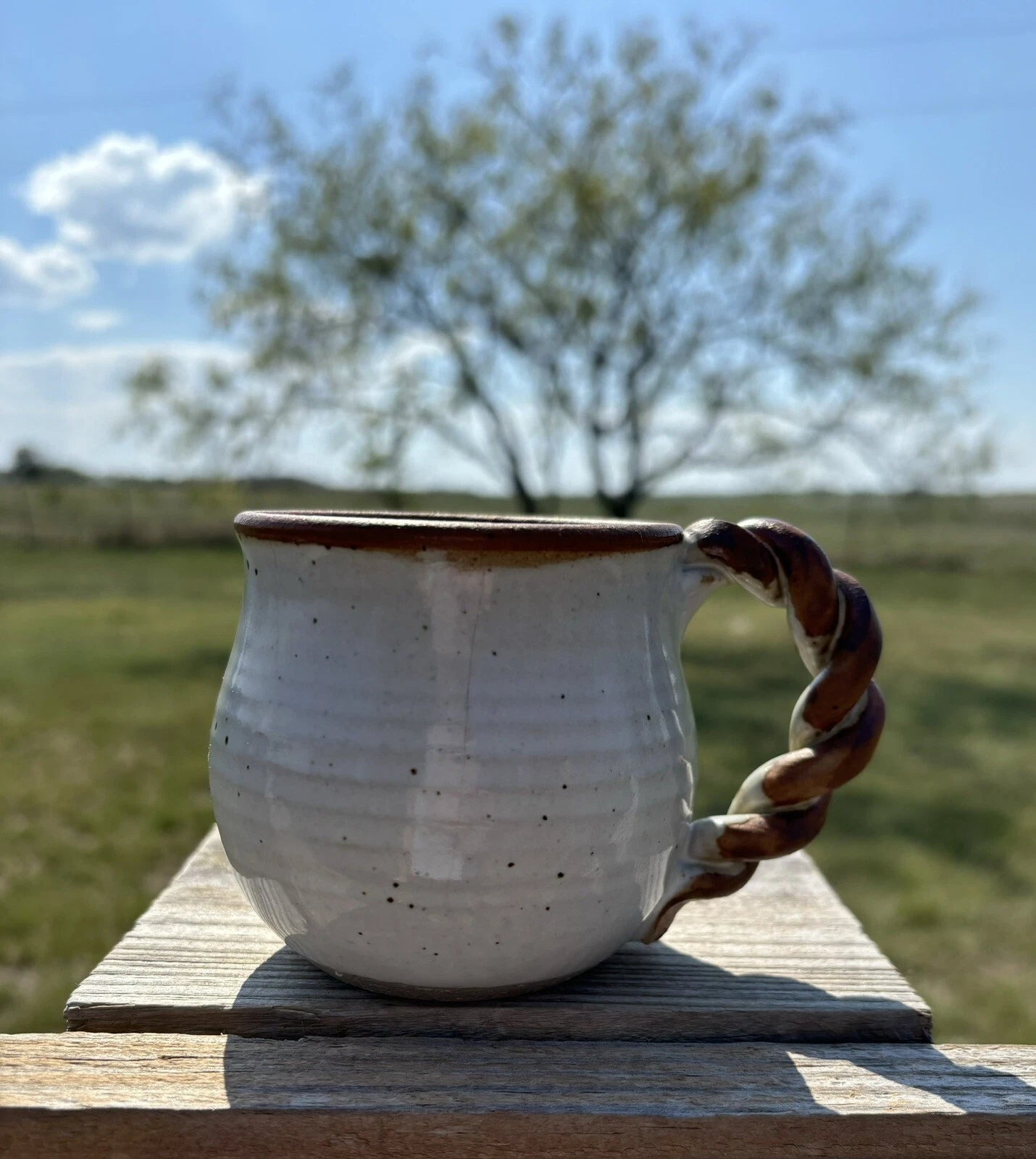 Art Pottery Mug Handmade With Twisted Handle Coffee Tea 3 1/2”