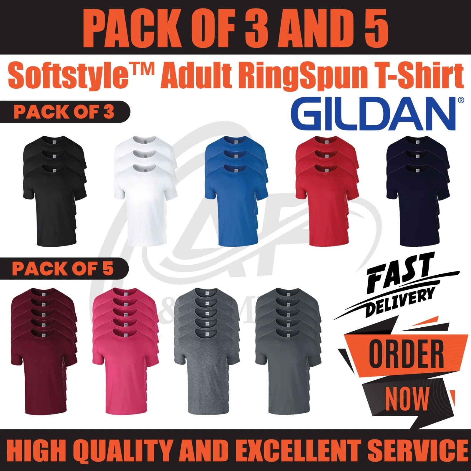 Pack 5 & 3 Gildan Ringspun T-Shirt Plain Softstyle Wear stag do hen Unisex GD001