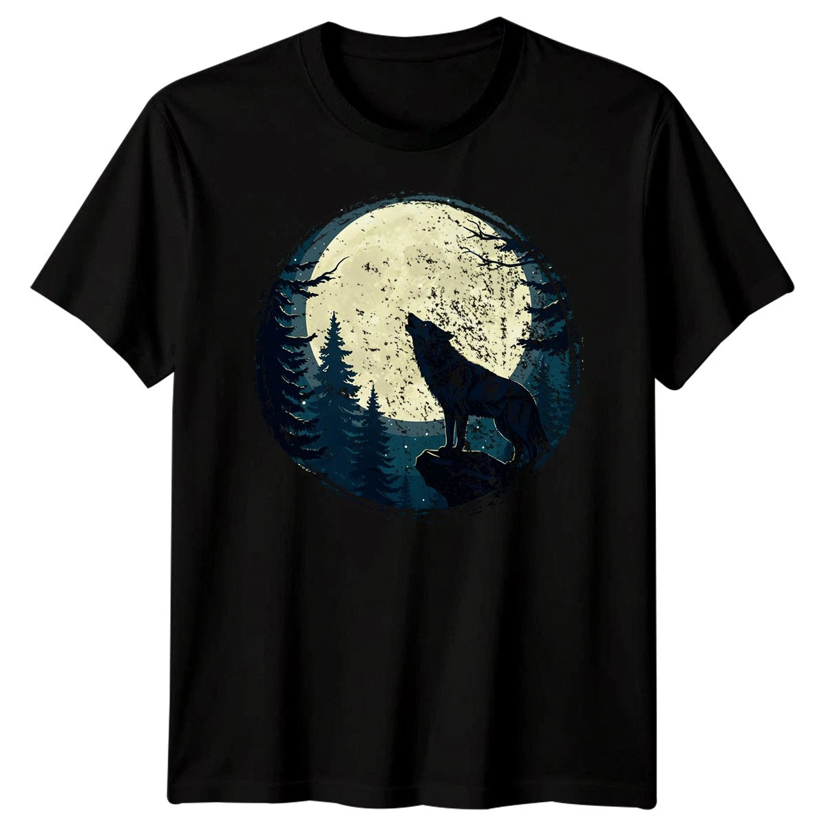 Moonlit Howling Wolf Fantasy Mens Cotton T-Shirt Nature Outdoor Adventure Gift