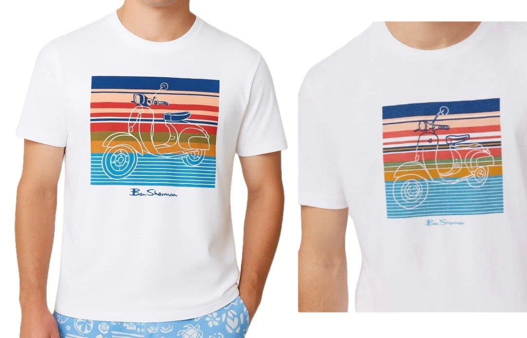 Ben Sherman Men's Striped Scooter T-Shirts Short Sleeve Crew Neck Cotton Tee New