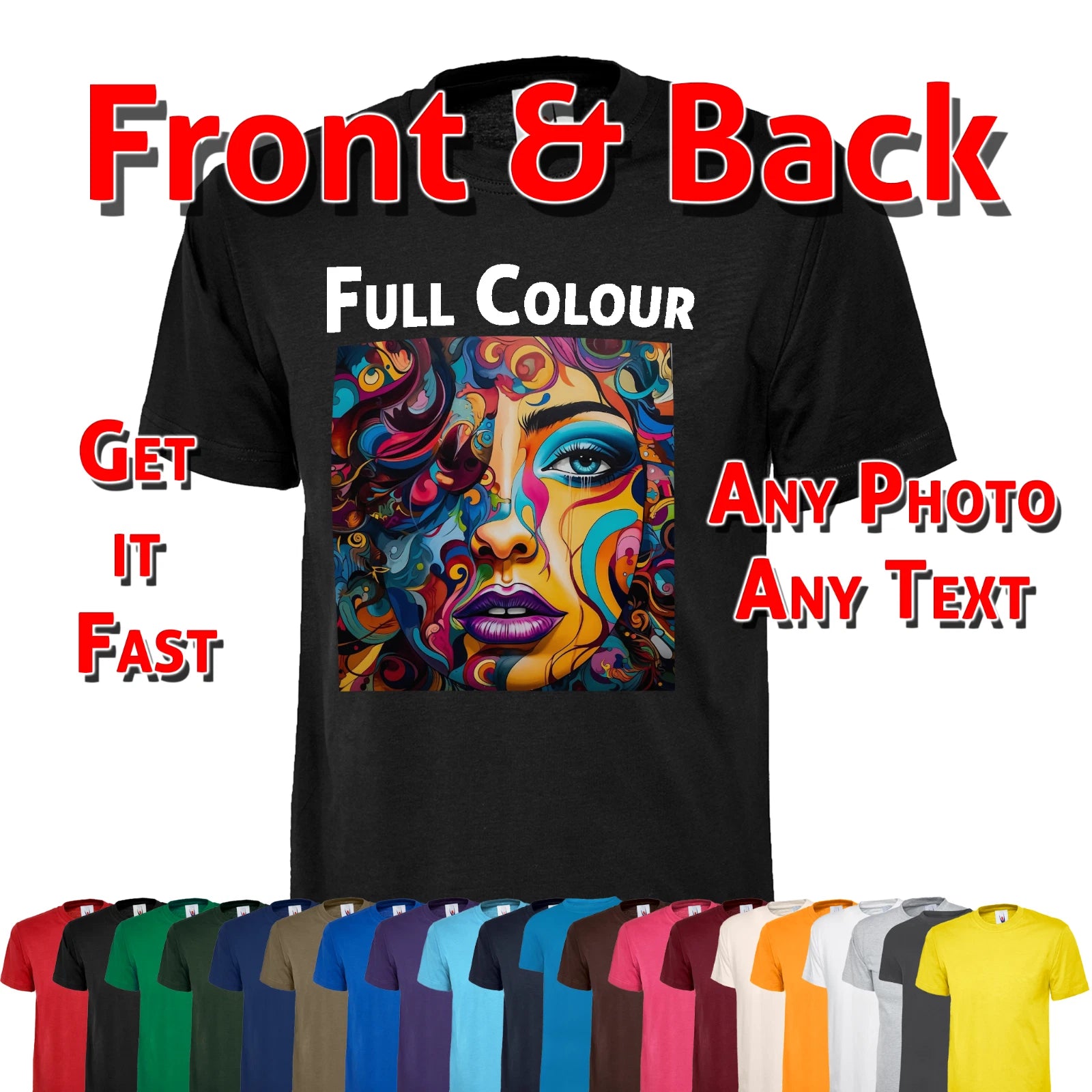Personalised Black T Shirt Your Image Custom Photo Printed Stag do Hen Party