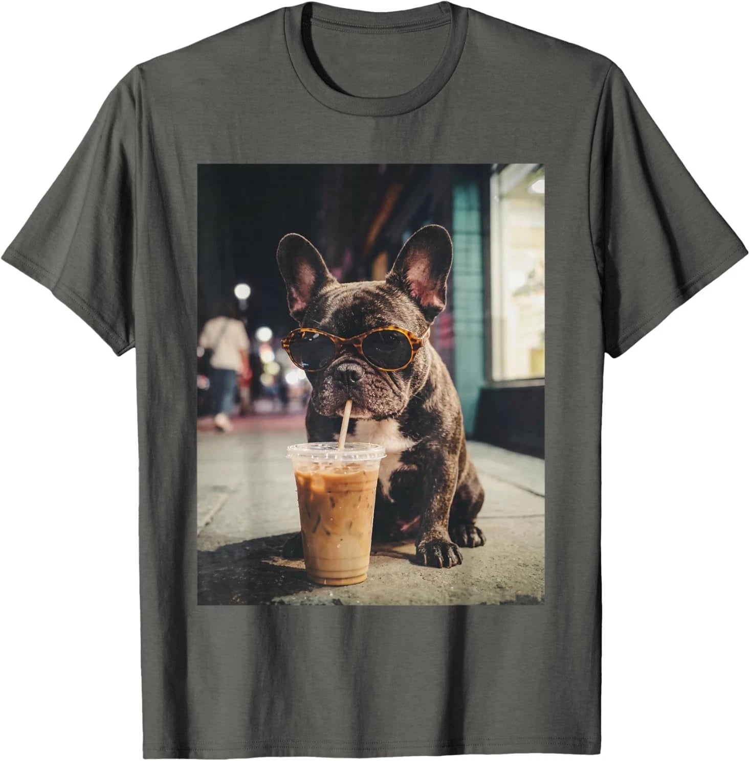 French Bulldog Drinking Iced Coffee Funny Animal T-Shirt