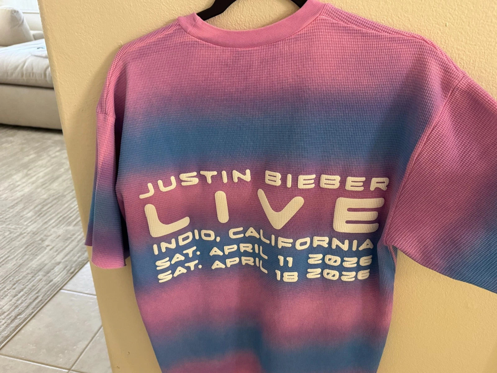 Justin Bieber SKYLRK STRIPE COACHELLA T-Shirt PINK Striped Graphic M 2026