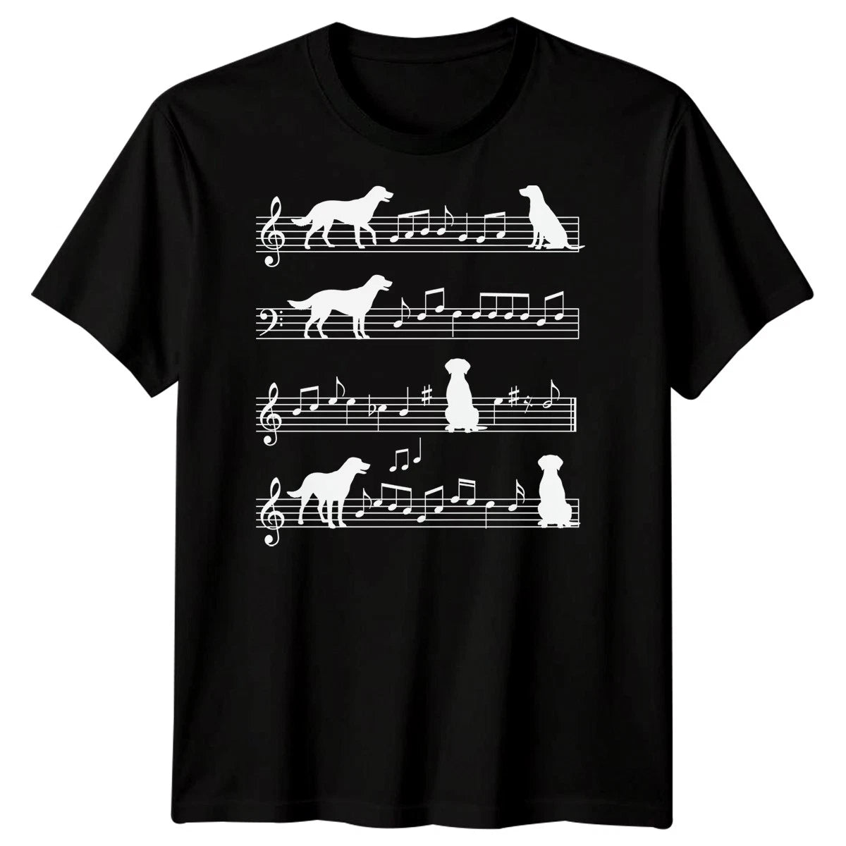 Dog Music Notes Hobbies Mens T-Shirt Dogs And Music Silhouette