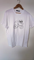 White Oversized Small French Connection T-shirt With Cheeky Bike Riding Bear New