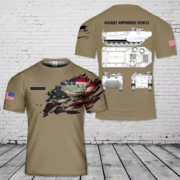 Custom Name U.S. Marine Corps Assault Amphibious Vehicle AAV AOP 3D T-shirt