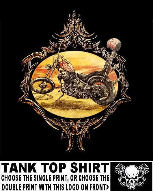 Old School Vintage Chopper Motorcycle Flames Pinstripes Skull Biker Tank Top 105