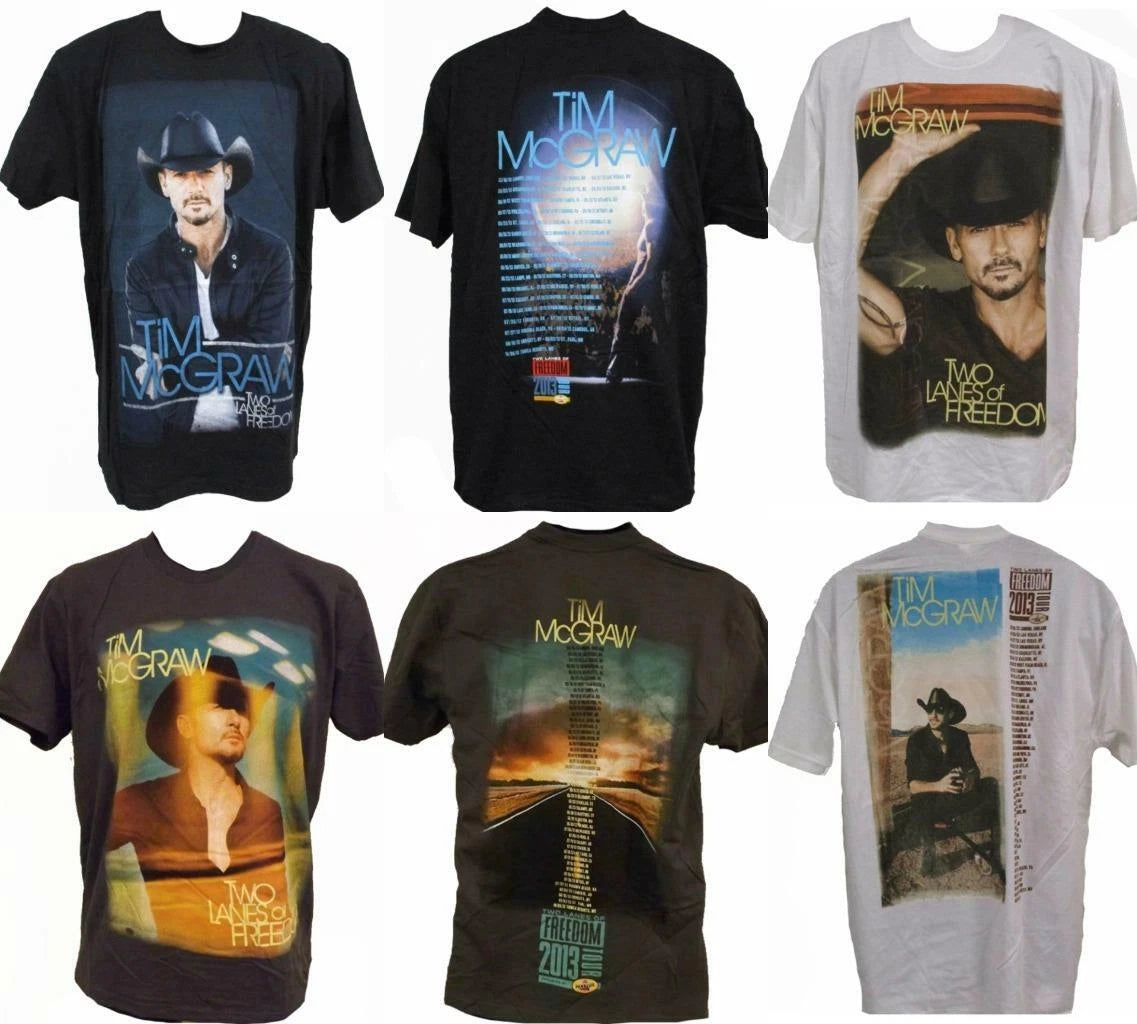 Tim McGraw Mens Sizes S-M-L-XL-2XL 2013 Two Lanes of Freedom Tour Concert Shirt
