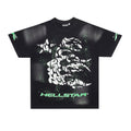 Black Skull Star Graphic Tee Men Unisex Washed Oversized Streetwear Short Sleeve