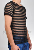 Sexless Neutral Translucent Sheer Short-sleeve T-Shirt Striped Organza Tank Top