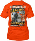 Sarcastic Ironworker Caution Flying Tools T-Shirt Made in the USA Size S to 5XL