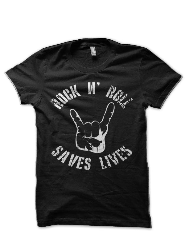 Rock N Roll Saves Lives Black T-Shirt Hoodie, Sweatshirt | CoreVibeTees.com