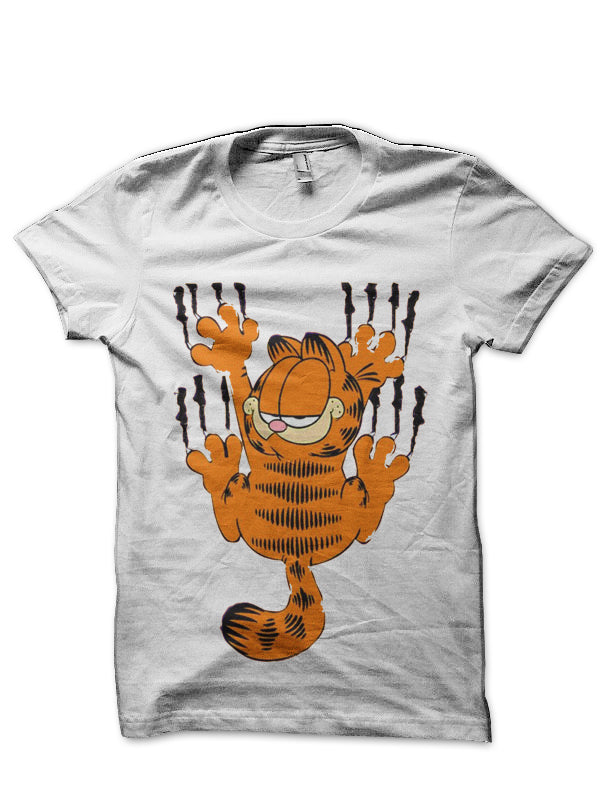Garfield Print White T-Shirt Hoodie, Sweatshirt | CoreVibeTees.com