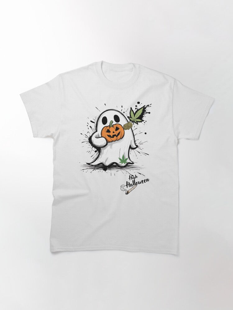 High Halloween Ghost Pumpkin Weed Classic T-Shirt Hoodie, Sweatshirt | CoreVibeTees.com (Image 3)