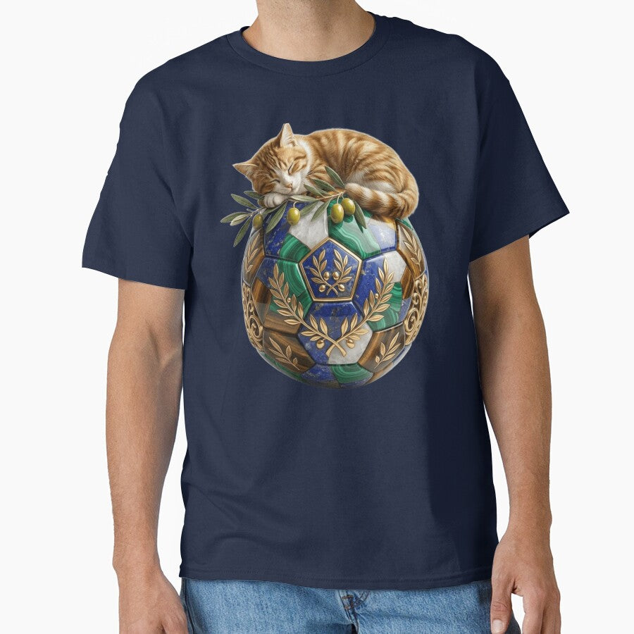 Cute Sleeping Cat on Luxury Soccer Ball Olive Tree Branch Aesthetic by Fatomfatom