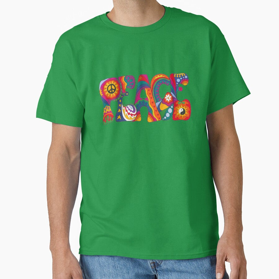 Psychedelic Peace Word Art – Retro Hippie Rainbow Groovy Peace Design by Kellie Espie Art