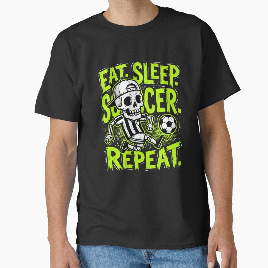 Eat Sleep Soccer Repeat Funny Skeleton Shirt by TeNovaStudio