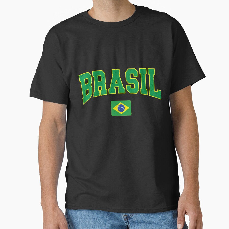 Brasil Flag Athletic Distressed Vintage Soccer Typography Sports Graphic Art by DienesAngele