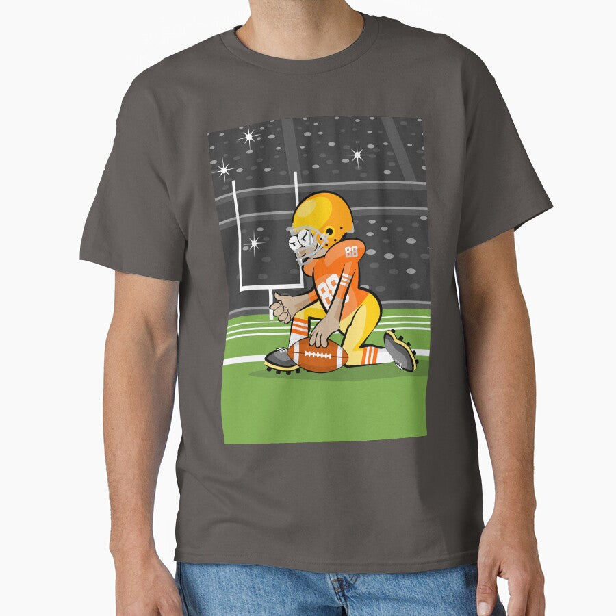 American football player kneeling in the middle of the field and with the ball in his hand Classic T-Shirt Hoodie, Sweatshirt