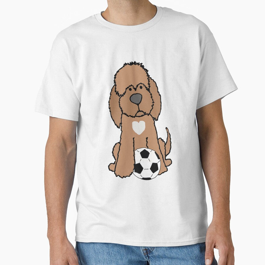 Funny Labradoodle Puppy Dog Playing Soccer by Nature's Fancy