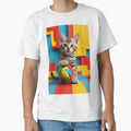 Soccer kitty, small cat with soccer ball on a colorful background standing out by FaceArt treasures