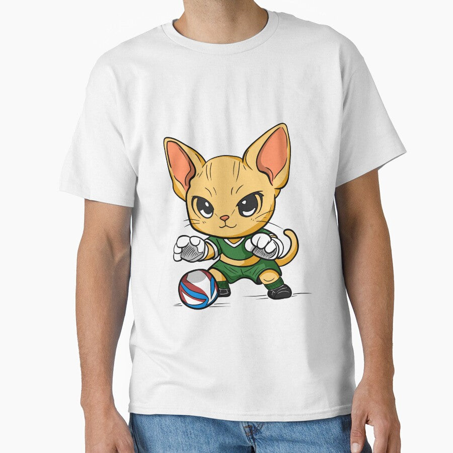 Cute Cat Playing Football Cartoon by Phyllya Design