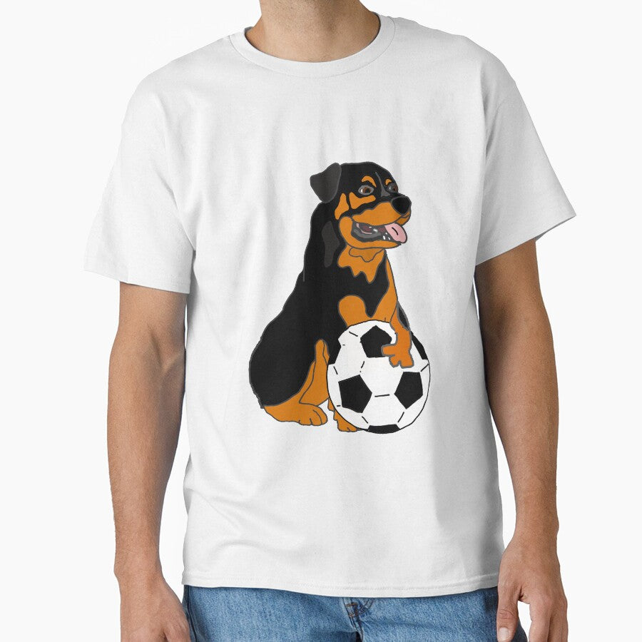 Funny Rottweiler Dog Playing Football Cartoon by Nature's Fancy