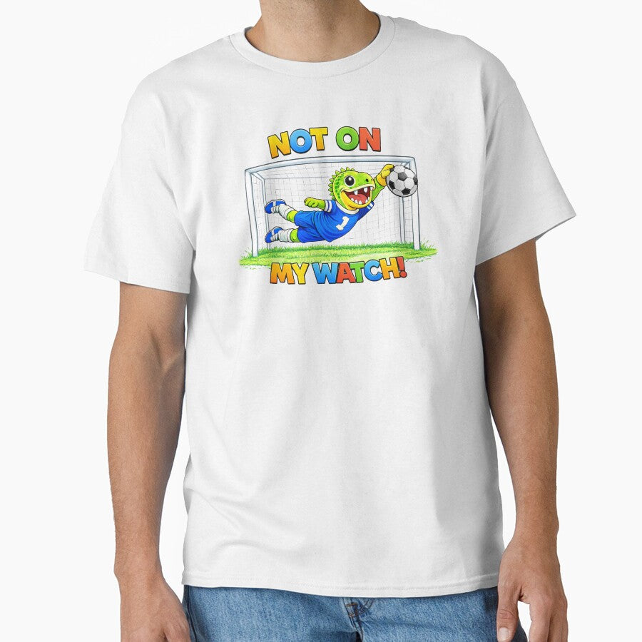 Rexy the T-Rex Soccer Goalie – “Not On My Watch!” Funny Dinosaur Goalkeeper Art for Kids by SandpiperDesign