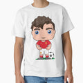 Cute soccer boy player illustration in red kit by essjaydesigns
