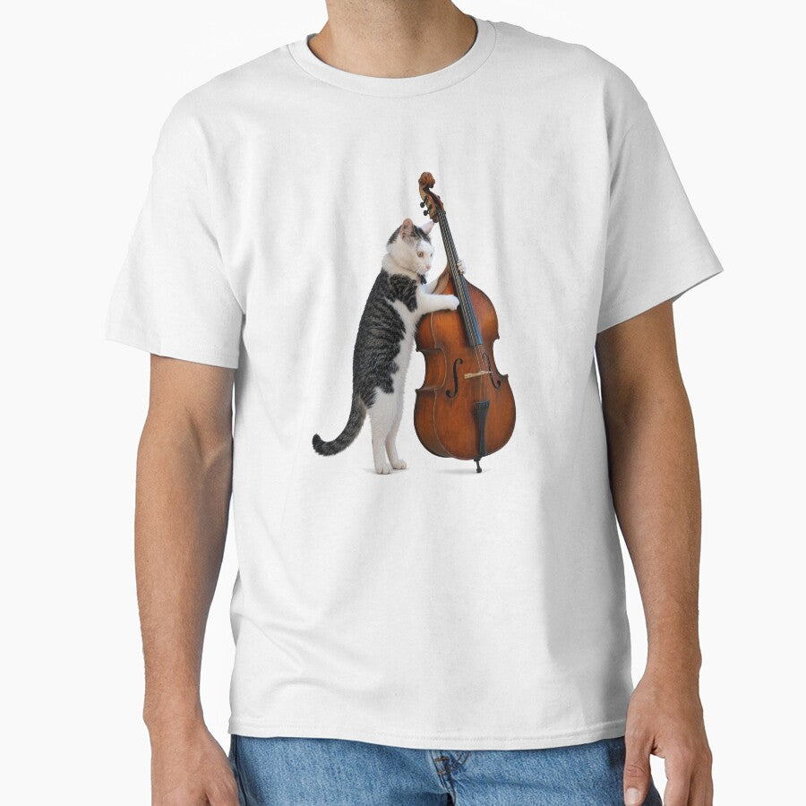 Cool cat playing upright bass by drygulchshop