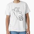Funny Soccer Cat Kicking Minimalist Line Art Cat Playing Football by BernoNickel